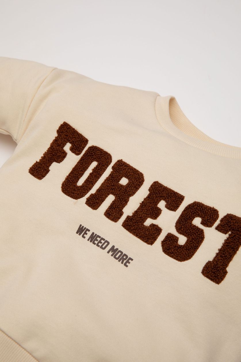 Erkek Bebek Koyu Camel 2'li Takım Baskılı Sweatshirt Eşofman Altı Erkek Bebek