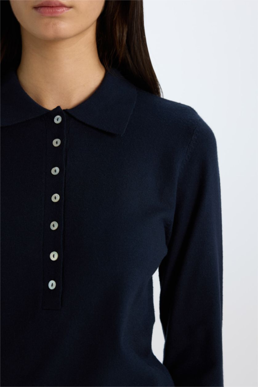 WOMAN NAVY Regular Fit Polo Neck Basic Knitwear Pullover
