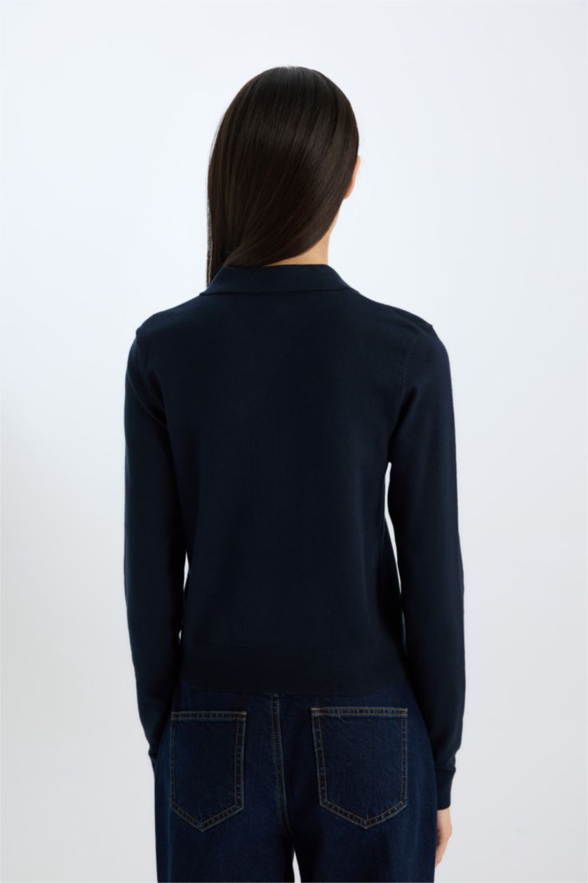 WOMAN NAVY Regular Fit Polo Neck Basic Knitwear Pullover