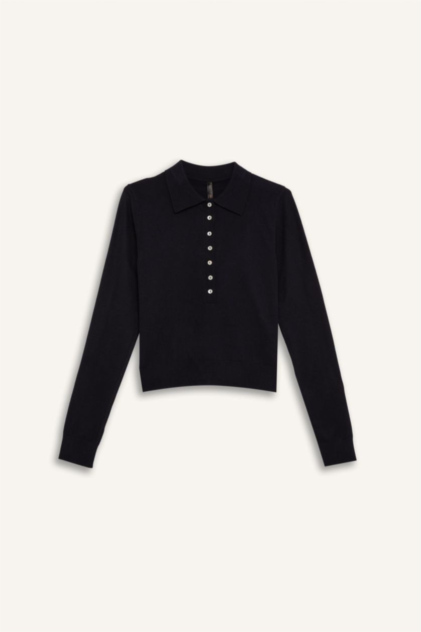 WOMAN NAVY Regular Fit Polo Neck Basic Knitwear Pullover