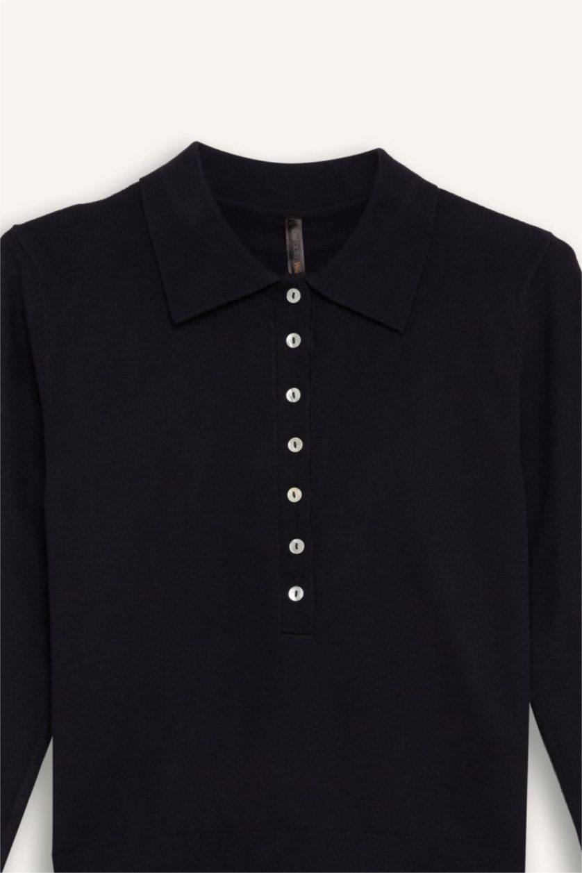WOMAN NAVY Regular Fit Polo Neck Basic Knitwear Pullover
