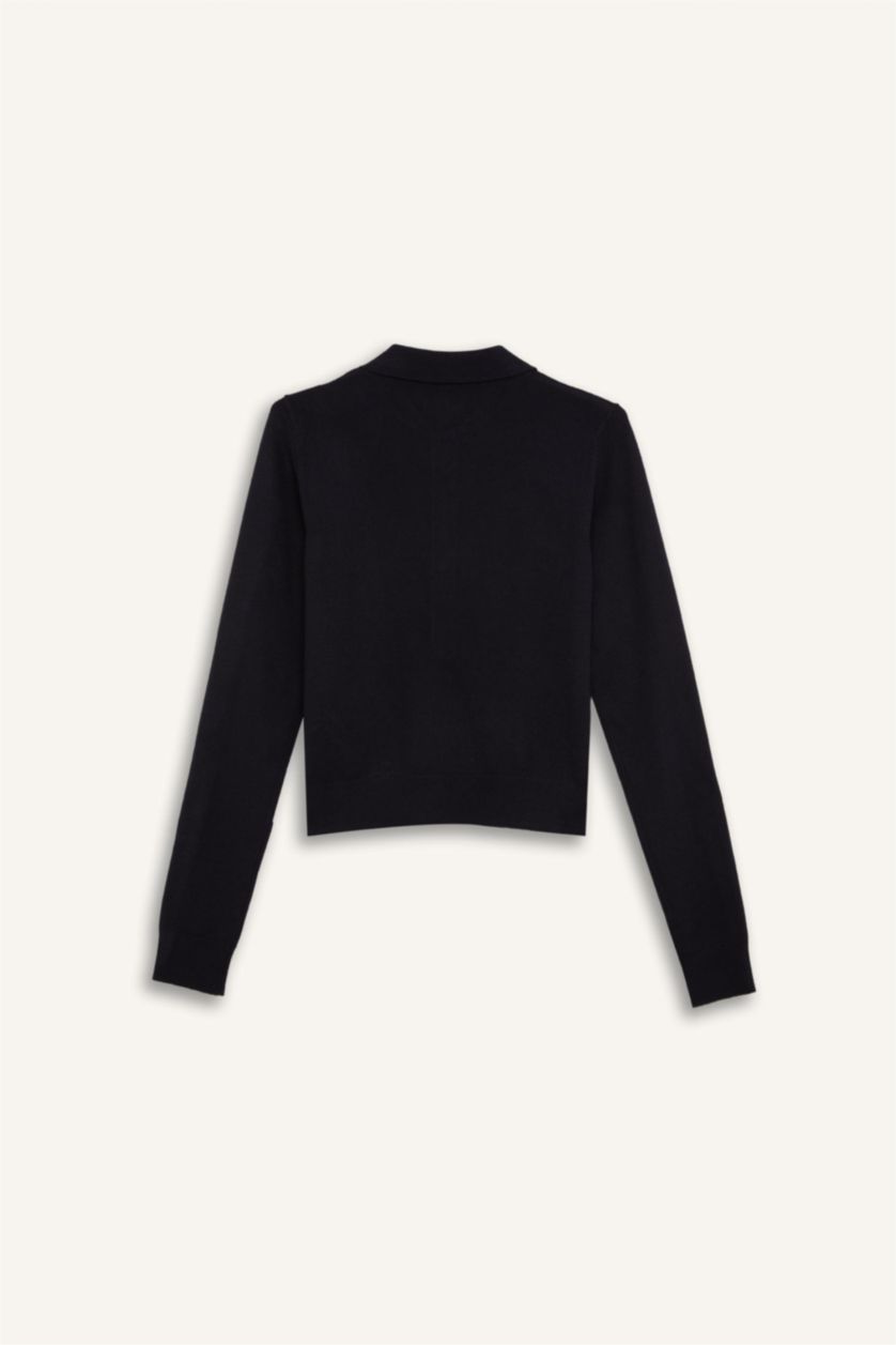 WOMAN NAVY Regular Fit Polo Neck Basic Knitwear Pullover