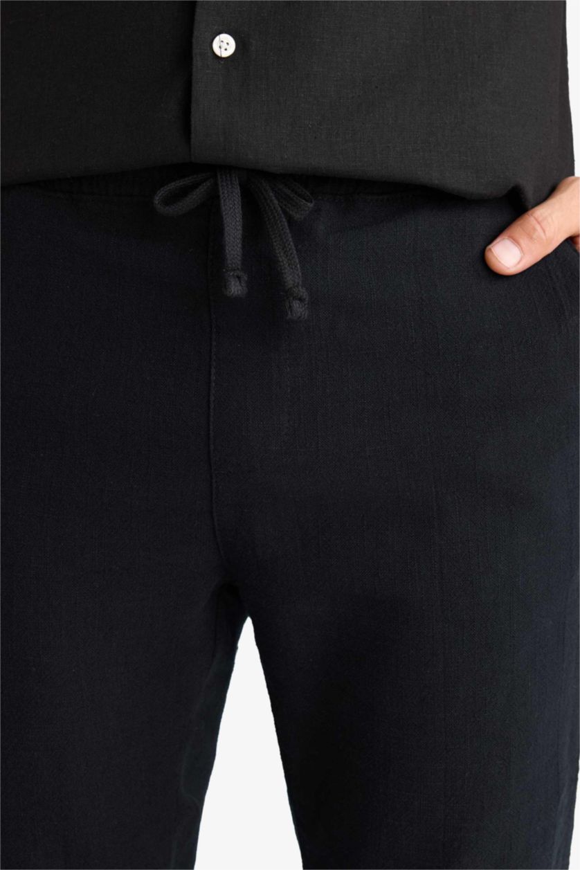 Erkek Siyah %100 Pamuk Relax Fit Rahat Kesim Yazlık Müslin Kısa Paça Pamuklu Jogger Pantolon