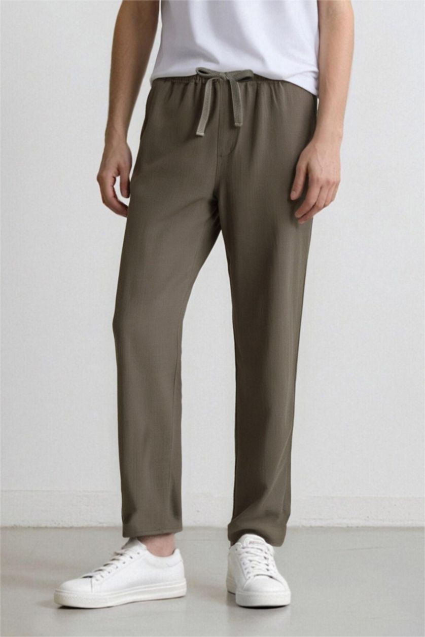 Мужчины Хаки Regular Fit Сшитые Брюки