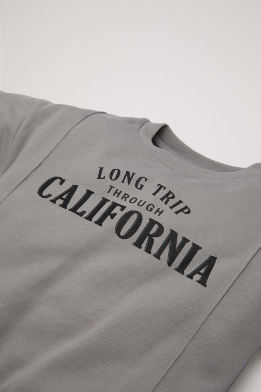 Erkek Bebek Gri Erkek Bebek 2'li Takım Baskılı İnce Sweatshirt Eşofman Altı