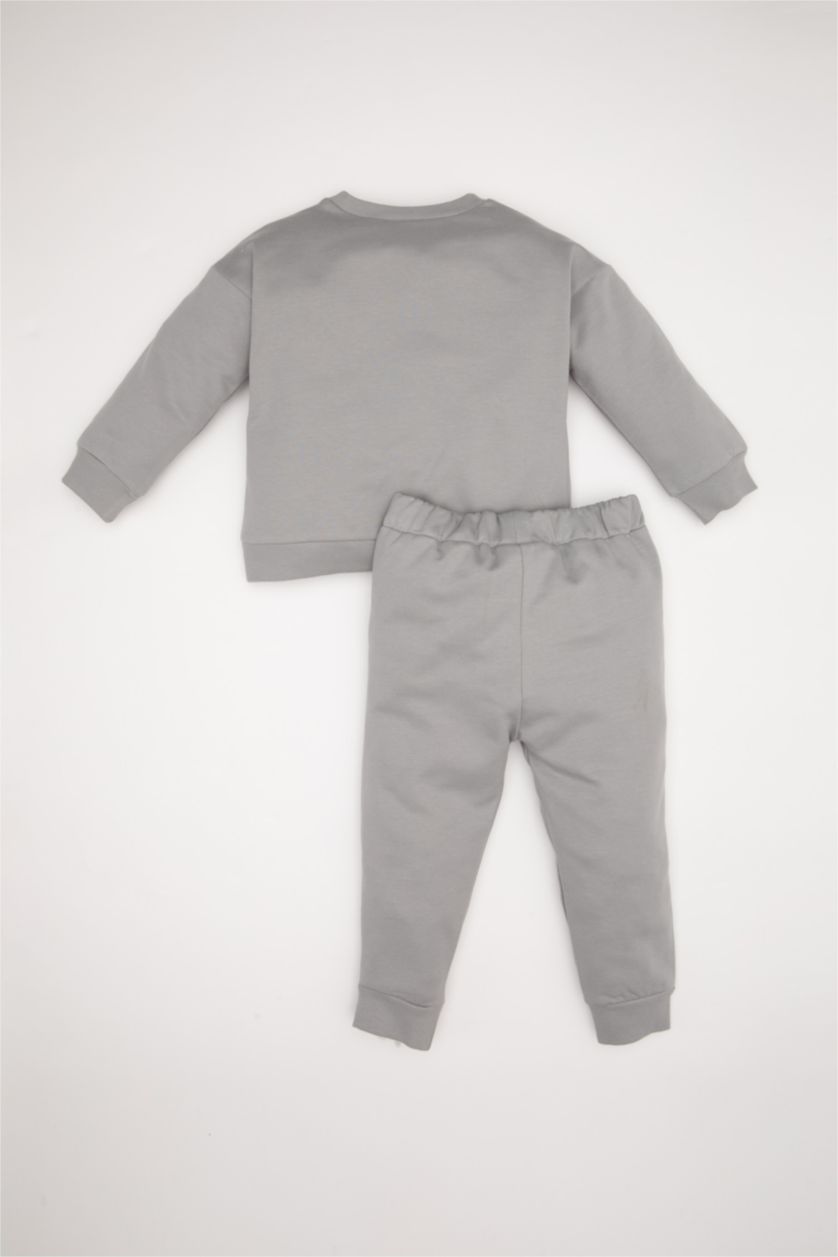 Erkek Bebek Gri Erkek Bebek 2'li Takım Baskılı İnce Sweatshirt Eşofman Altı