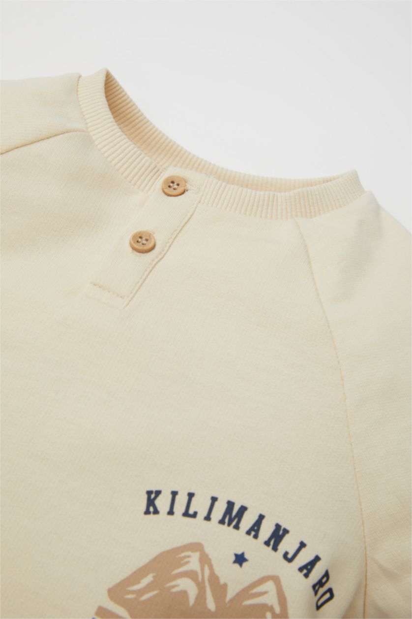 Erkek Bebek Bej Erkek Bebek 2'li Takım Baskılı Sweatshirt Eşofman Altı