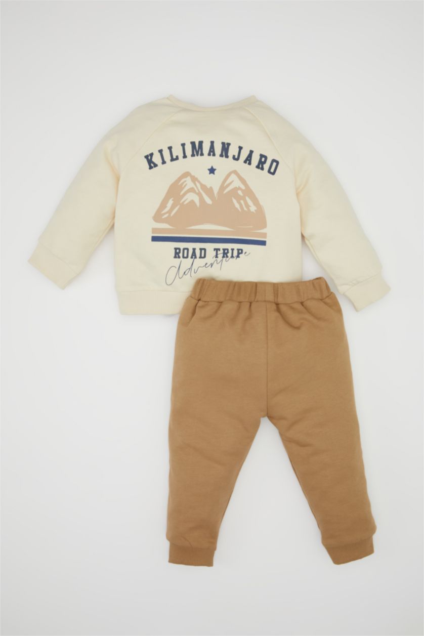 Erkek Bebek Bej Erkek Bebek 2'li Takım Baskılı Sweatshirt Eşofman Altı