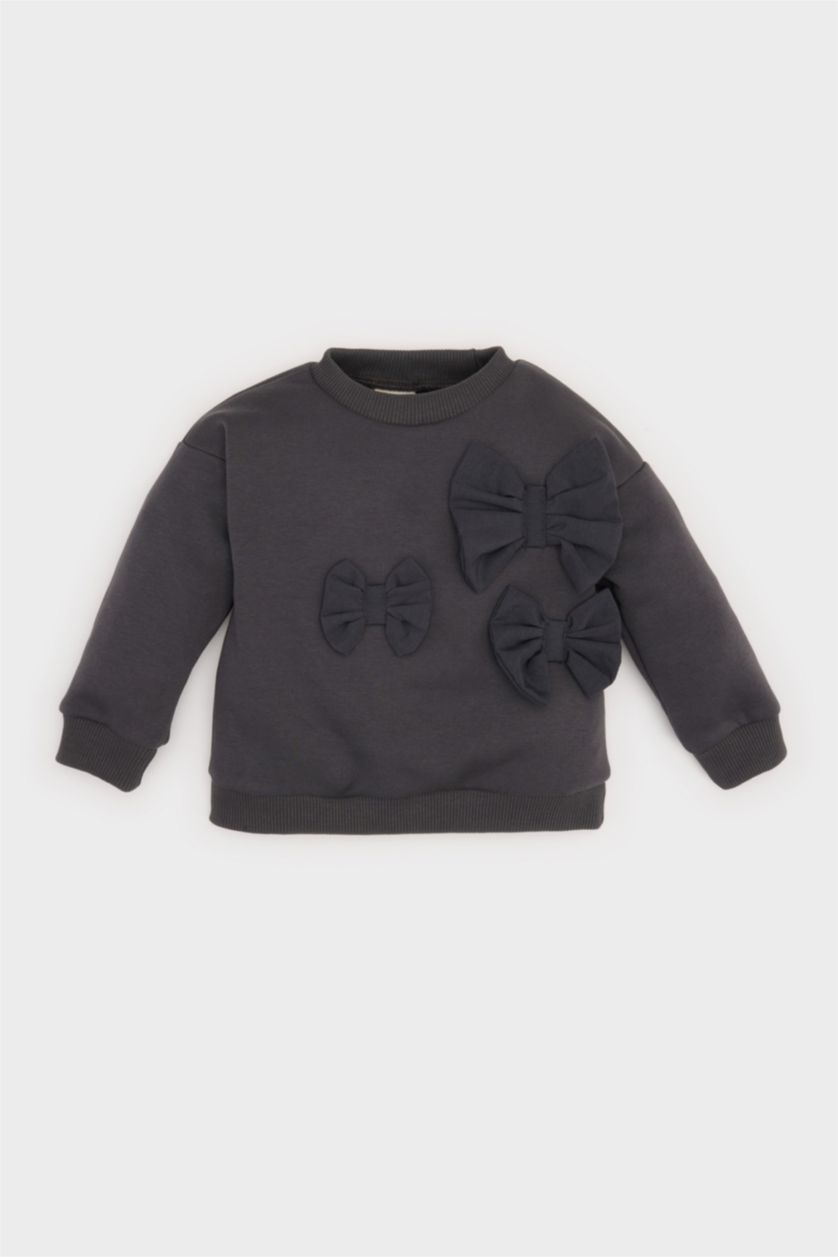 BÉBÉ FILLE Anthracite Sweatshirt à col rond avec nœuds pour bébé fille