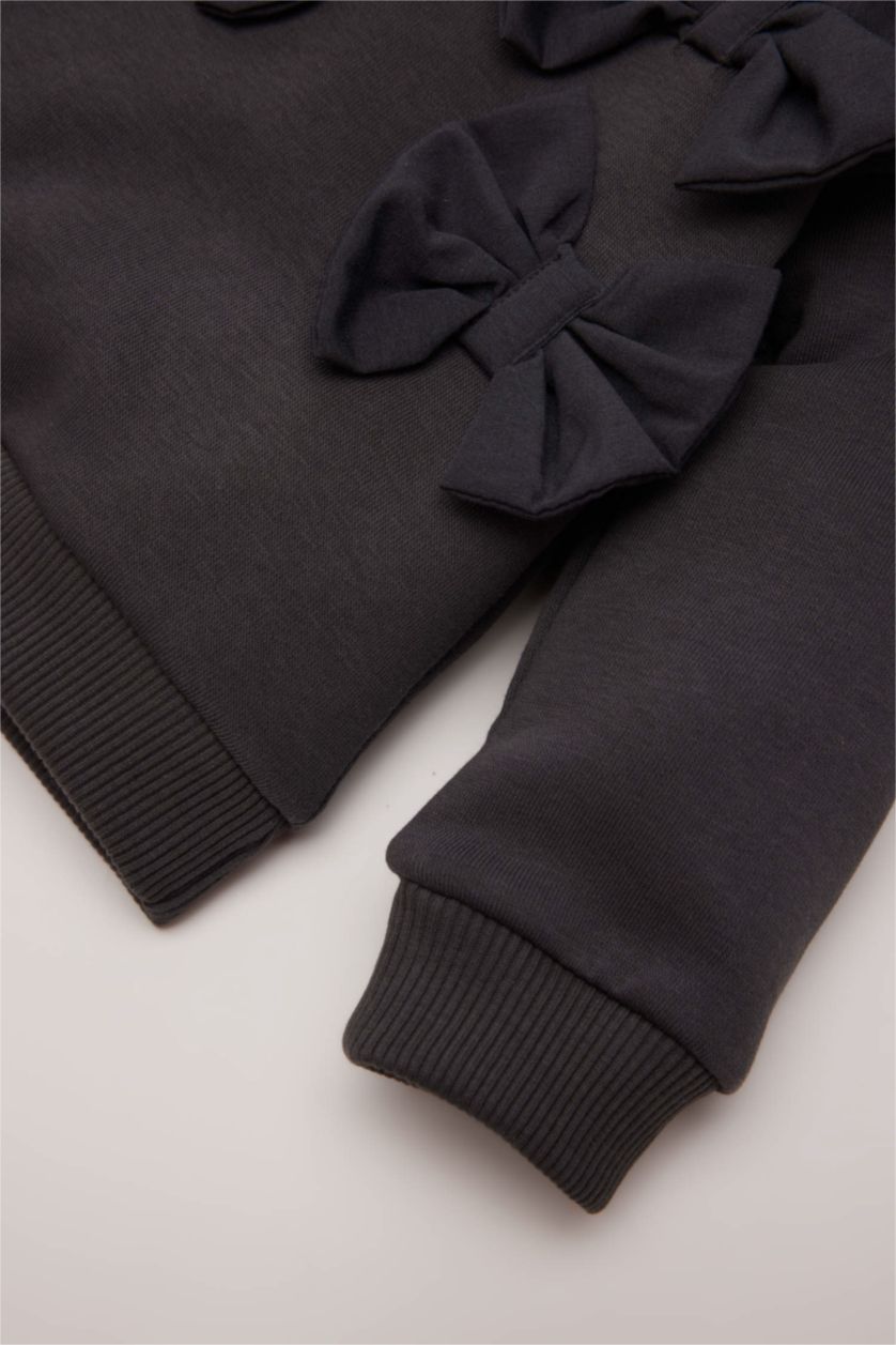 BÉBÉ FILLE Anthracite Sweatshirt à col rond avec nœuds pour bébé fille