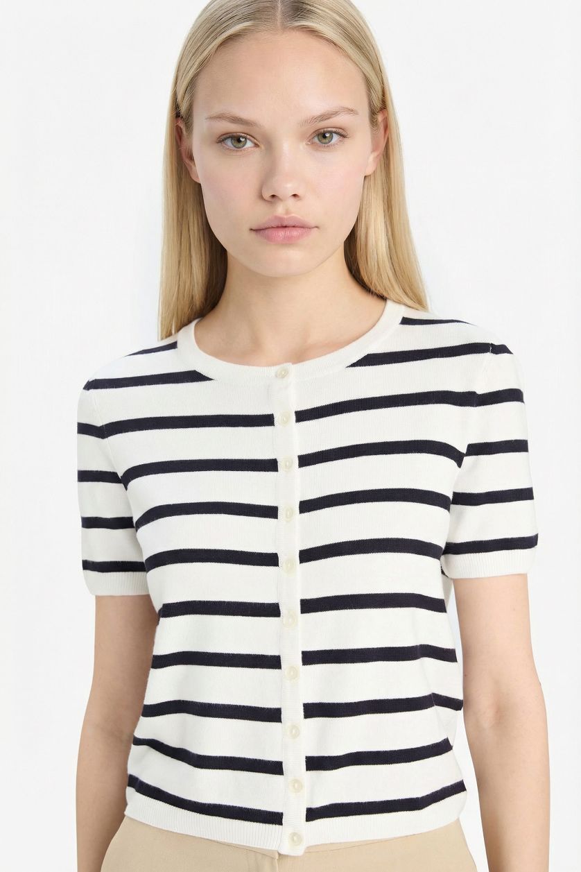 WOMAN Ecru Regular Fit Crew Neck Cardigan