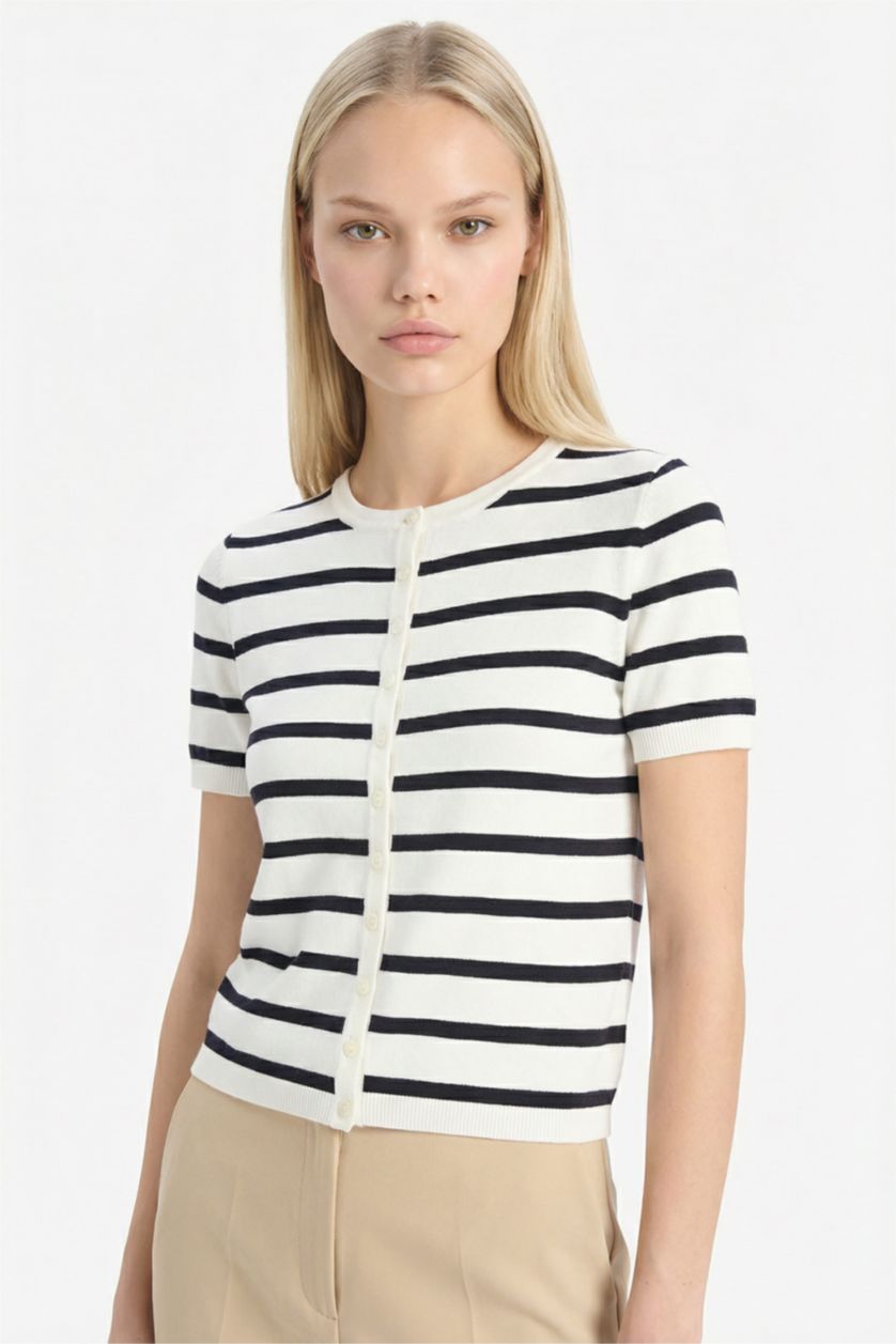 WOMAN Ecru Regular Fit Crew Neck Cardigan