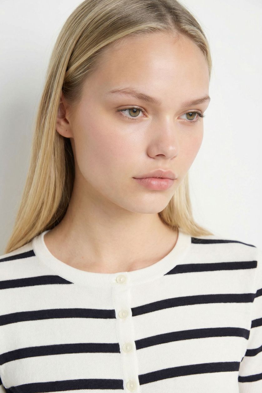 WOMAN Ecru Regular Fit Crew Neck Cardigan