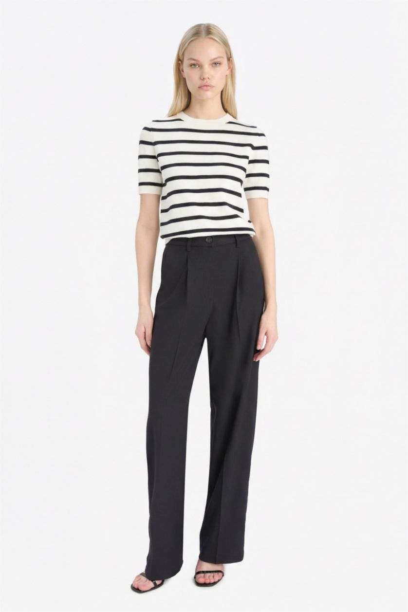 WOMAN Ecru Regular Fit Crew Neck Striped Pullover