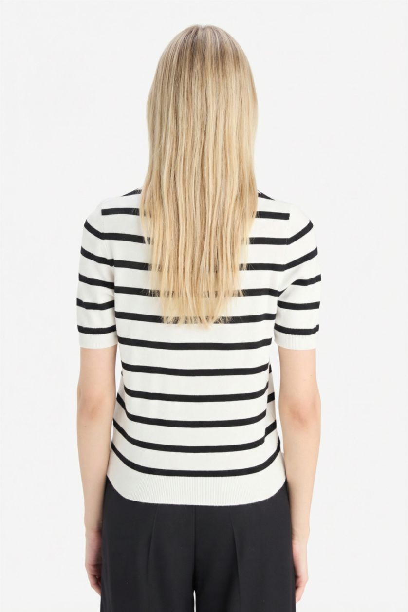 WOMAN Ecru Regular Fit Crew Neck Striped Pullover