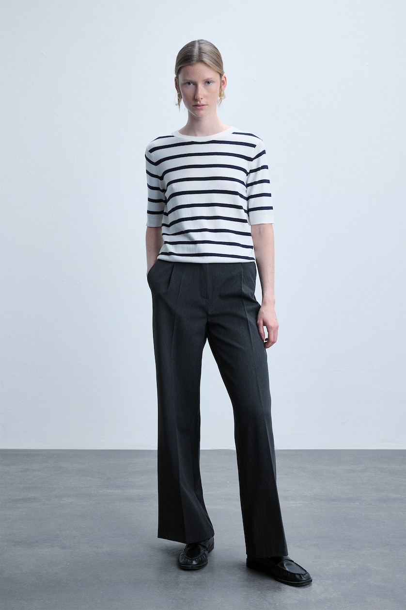 Women Ecru Regular Fit Crew Neck Striped Pullover