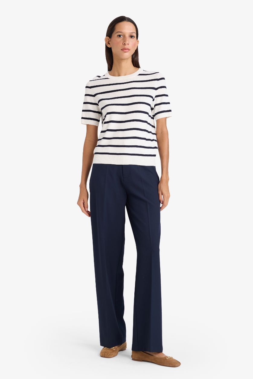 Әйелдерге экру қалыпты пішім дөңгелек жаға жолақ Пулловер