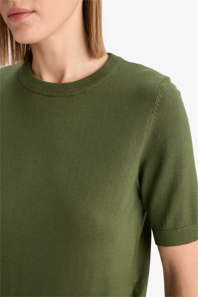 Әйелдерге хаки қалыпты пішім дөңгелек жаға Пулловер