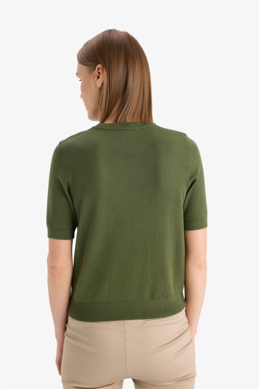 Әйелдерге хаки қалыпты пішім дөңгелек жаға Пулловер