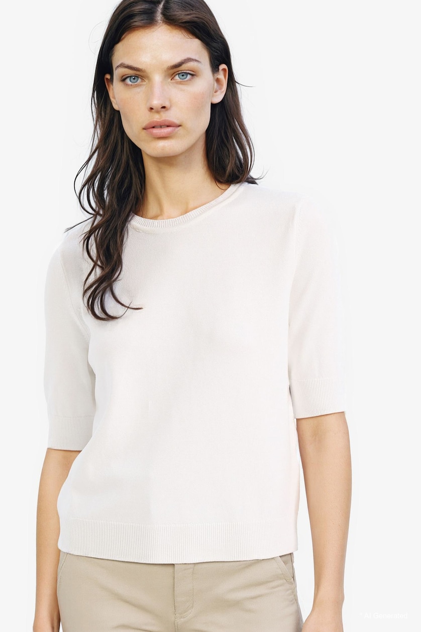 Women Ecru Regular Fit Crew Neck Basic Knitted Pullover