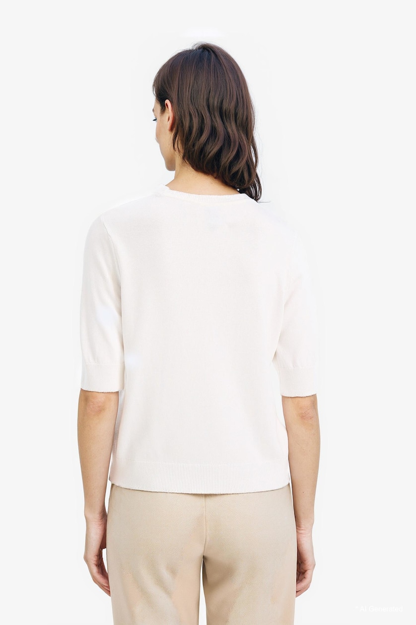 Women Ecru Regular Fit Crew Neck Basic Knitted Pullover