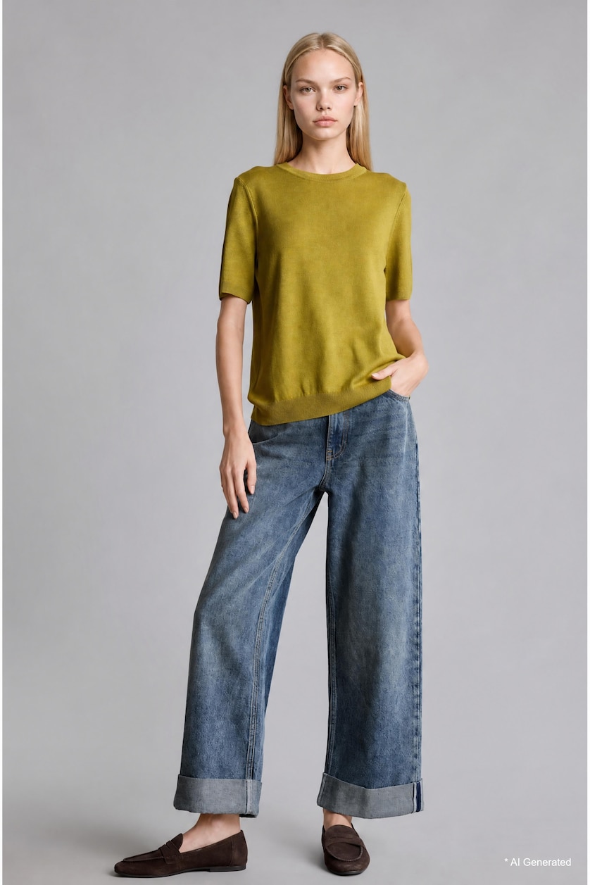 FEMME Vert Pull à col rond Coupe régulière