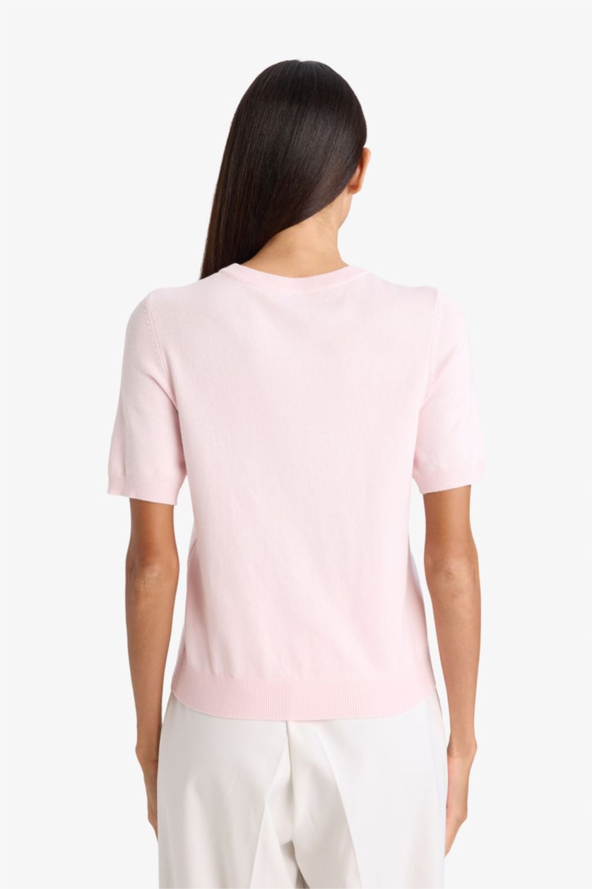 Әйелдерге Қызғылт қалыпты пішім дөңгелек жаға Пулловер