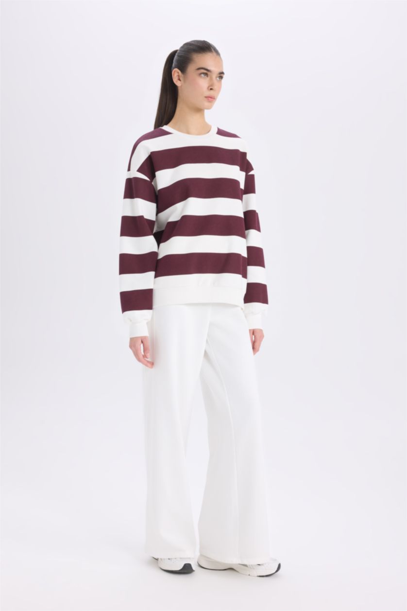 Kadın Ekru Standart Fit Jogger Kalın Kışlık Eşofman Altı Basıc Beli Lastikli Uzun Boy