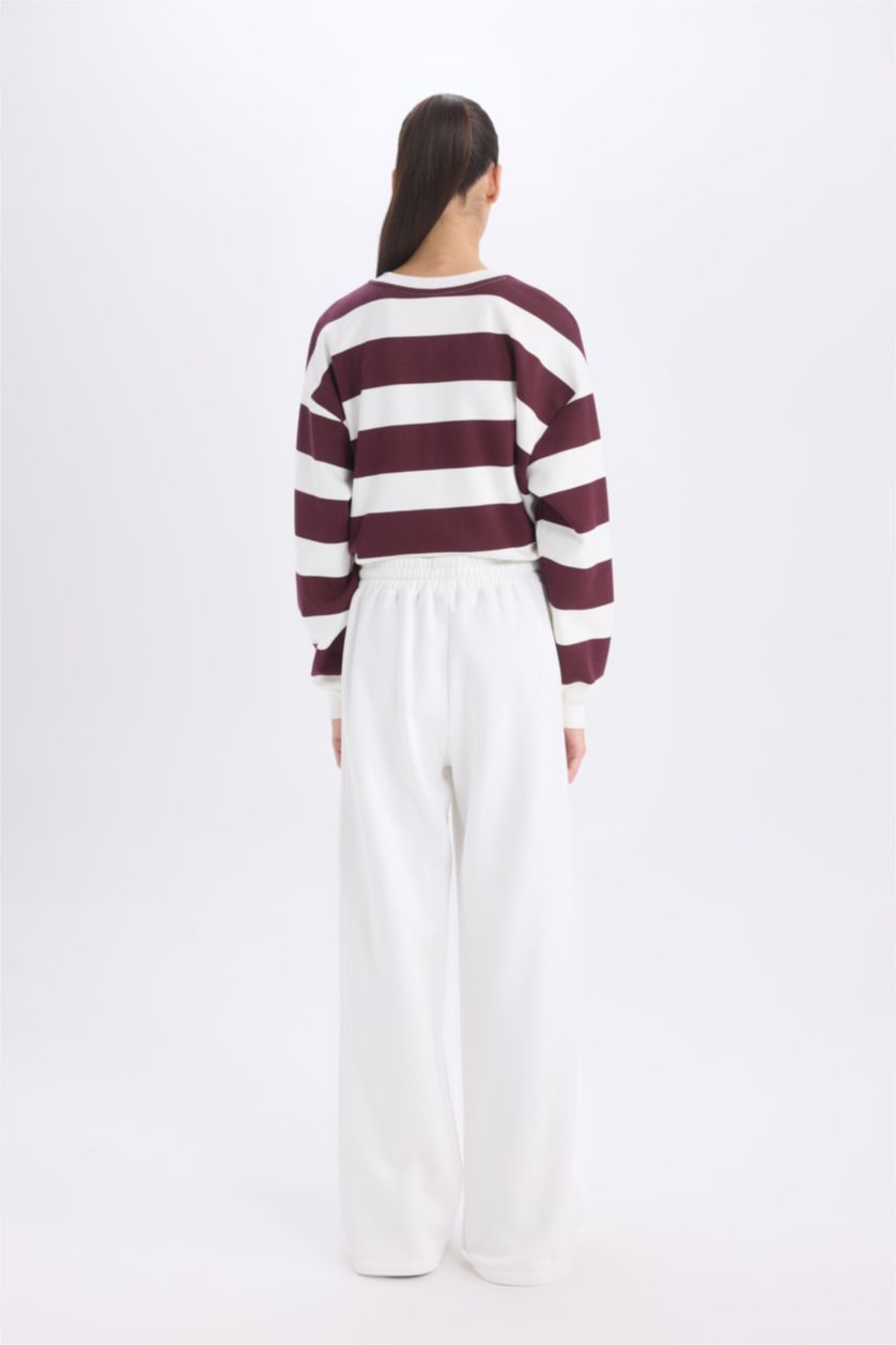 Kadın Ekru Standart Fit Jogger Kalın Kışlık Eşofman Altı Basıc Beli Lastikli Uzun Boy