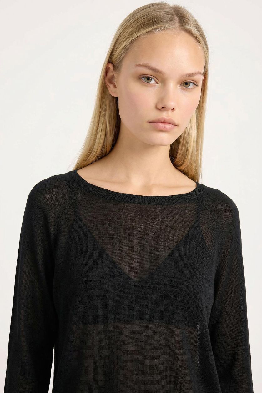 Kadın Siyah Regular Fit Bisiklet Yaka Basic Düz Siyah Triko Kazak