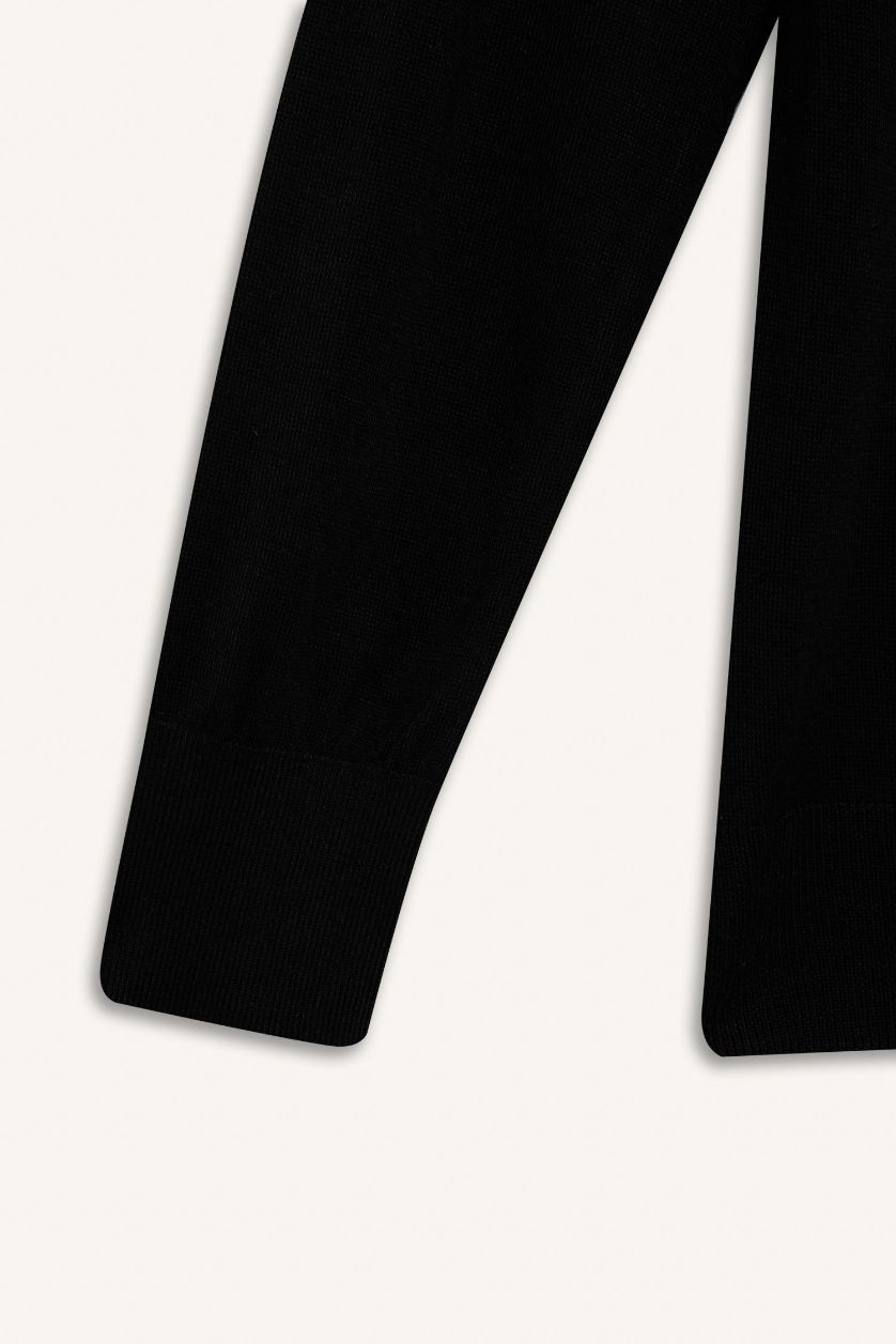 Kadın Siyah Regular Fit Bisiklet Yaka Basic Düz Siyah Triko Kazak