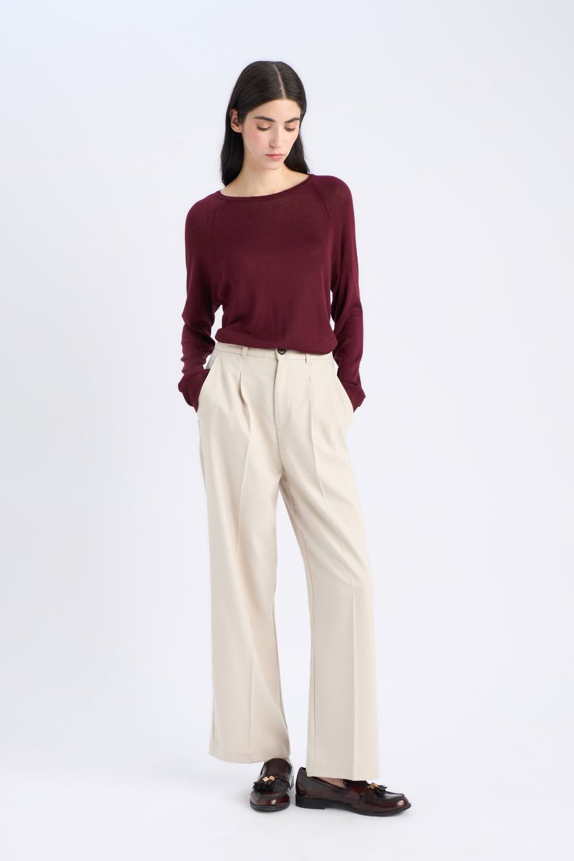 Woman Bordeaux Regular Fit Crew Neck Pullover