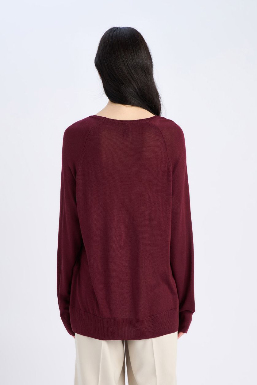 Woman Bordeaux Regular Fit Crew Neck Pullover