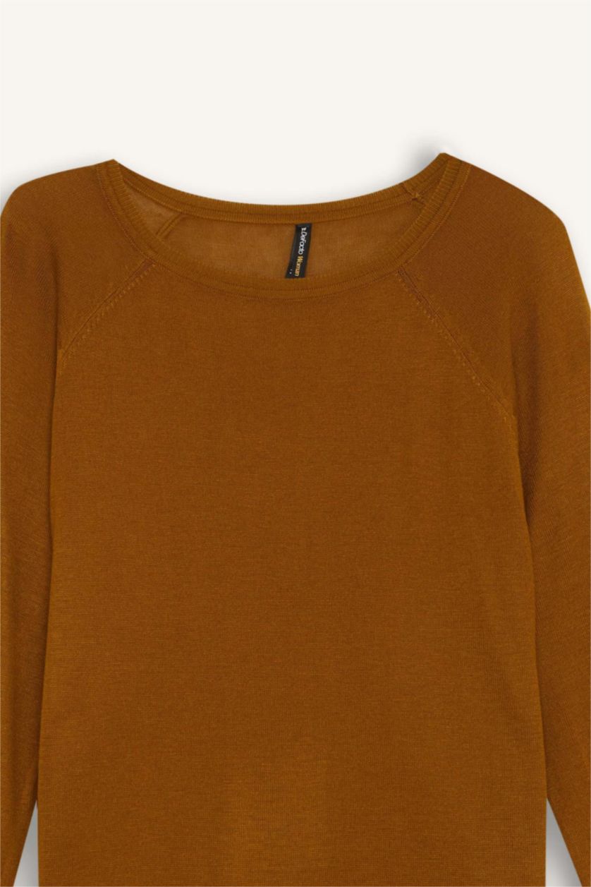 Woman Khaki Regular Fit Crew Neck Pullover