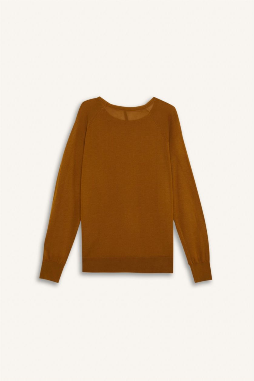 Woman Khaki Regular Fit Crew Neck Pullover