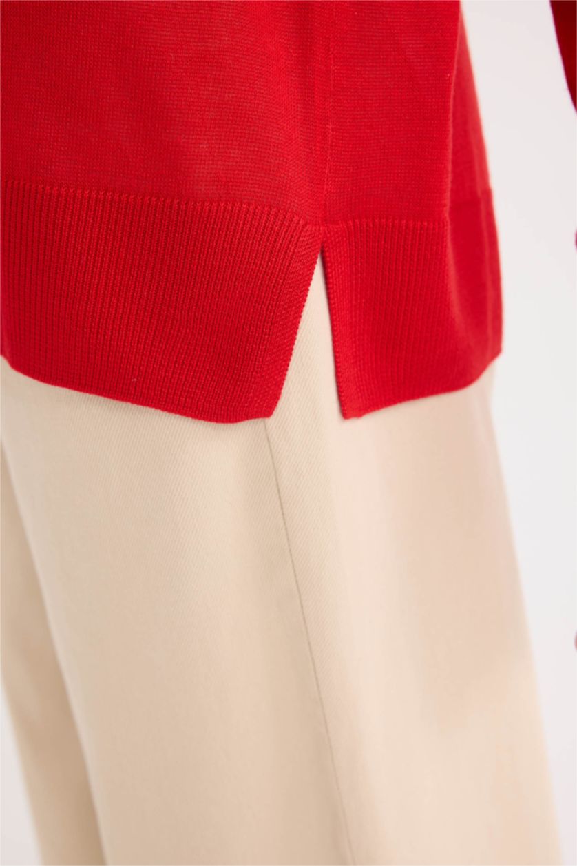 Woman Red Regular Fit Crew Neck Pullover