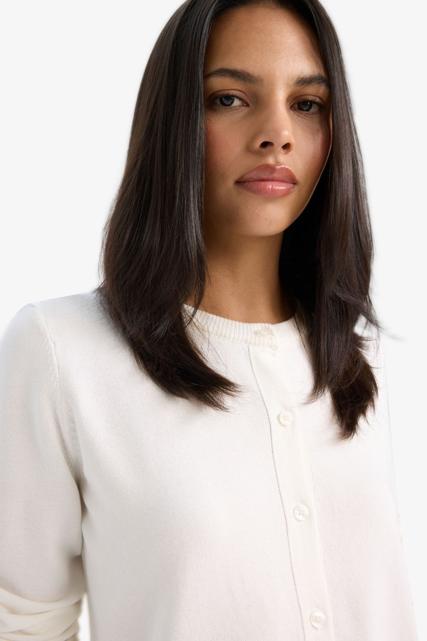 WOMAN Ecru Regular Fit Crew Neck Cardigan