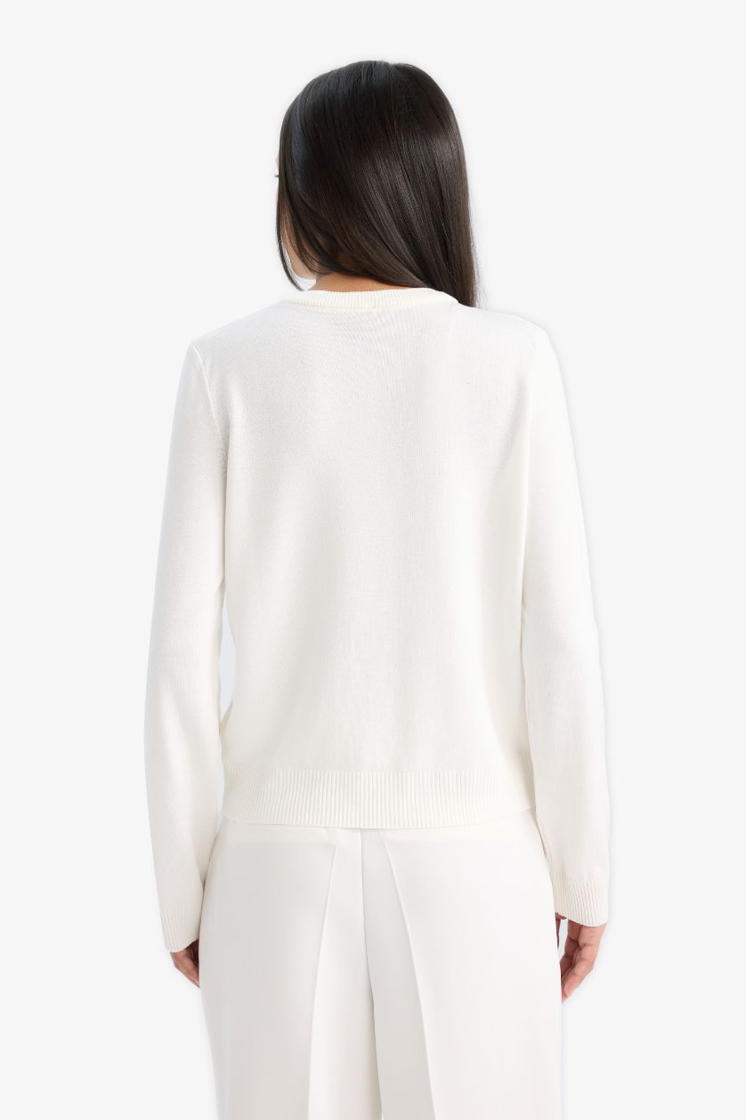 WOMAN Ecru Regular Fit Crew Neck Cardigan