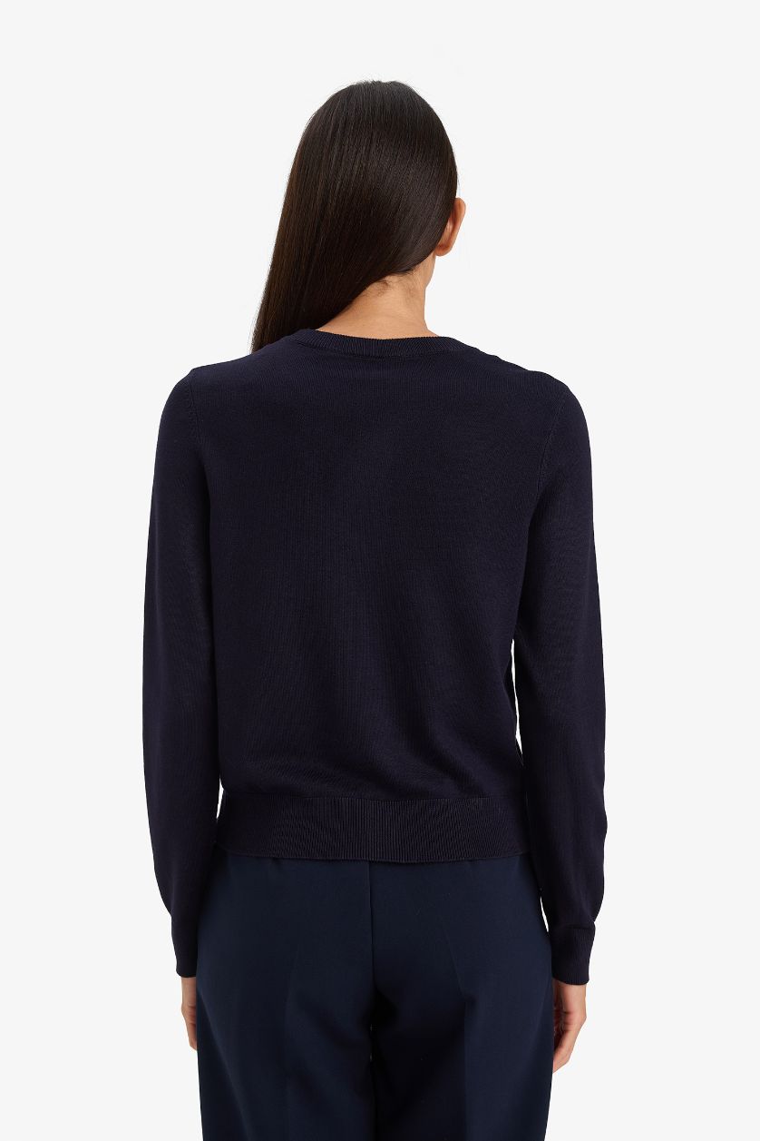 نساء كحلي جاكيت صوف تريكو قصة عادية بياخة مستديرة بأزرار