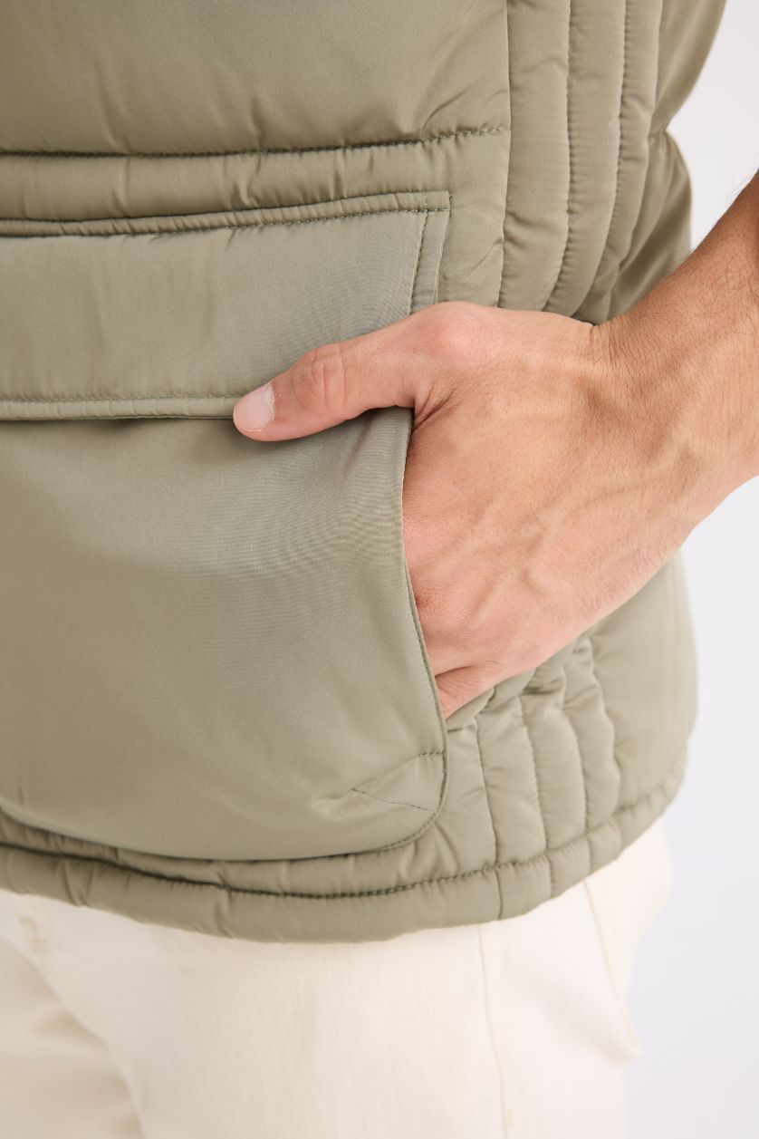 Erkek Açık Haki Regular Fit Kapüşonlu Şişme Yelek