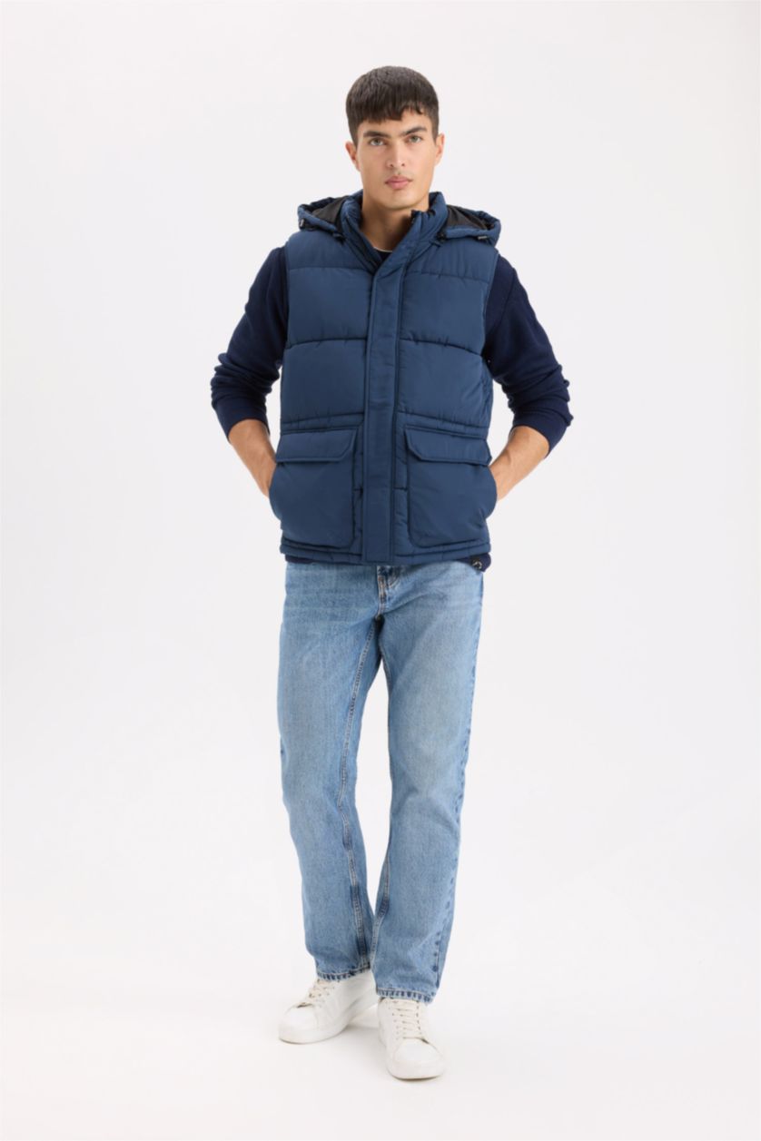 Erkek Lacivert Kapüşonlu Şişme Yelek