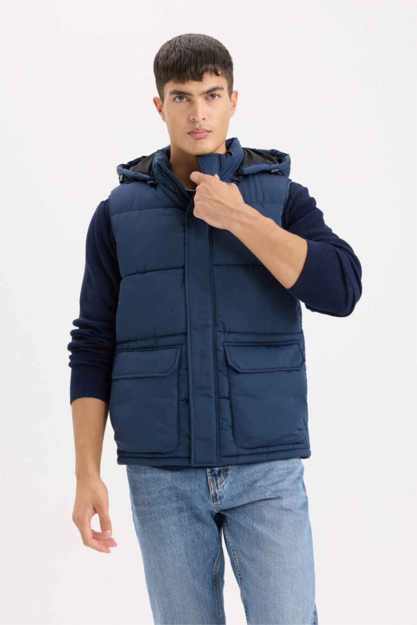 Erkek Lacivert Kapüşonlu Şişme Yelek