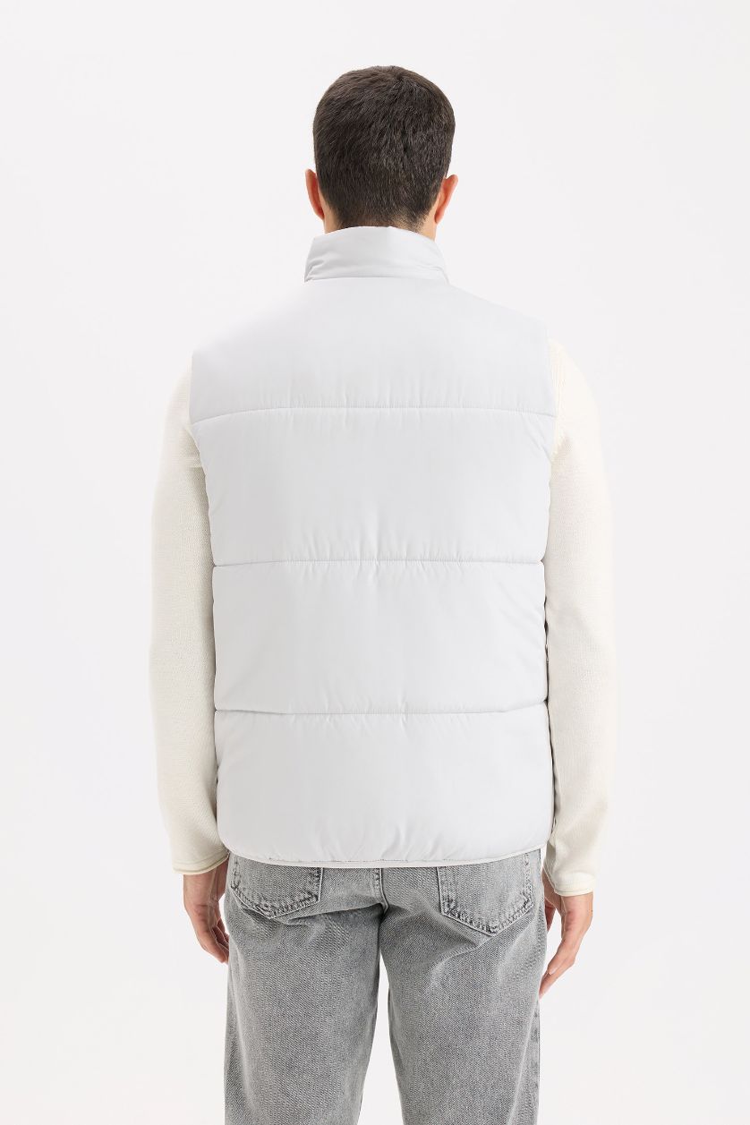 Erkek Açık Gri Regular Fit Fermuarlı Şişme Yelek