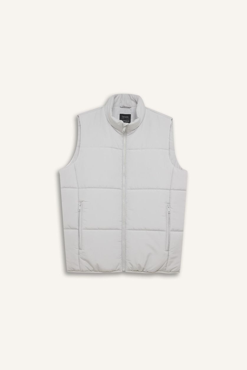 Erkek Açık Gri Regular Fit Fermuarlı Şişme Yelek