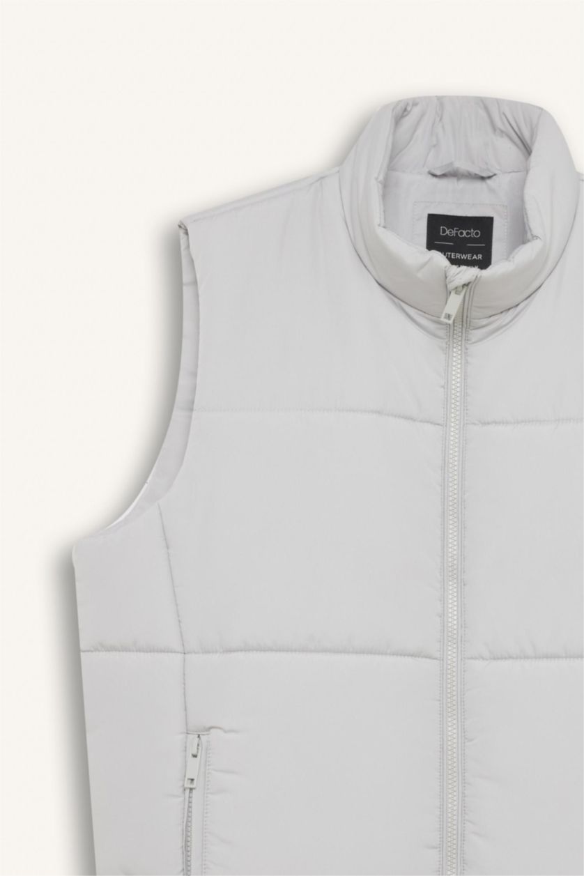 Erkek Açık Gri Regular Fit Fermuarlı Şişme Yelek