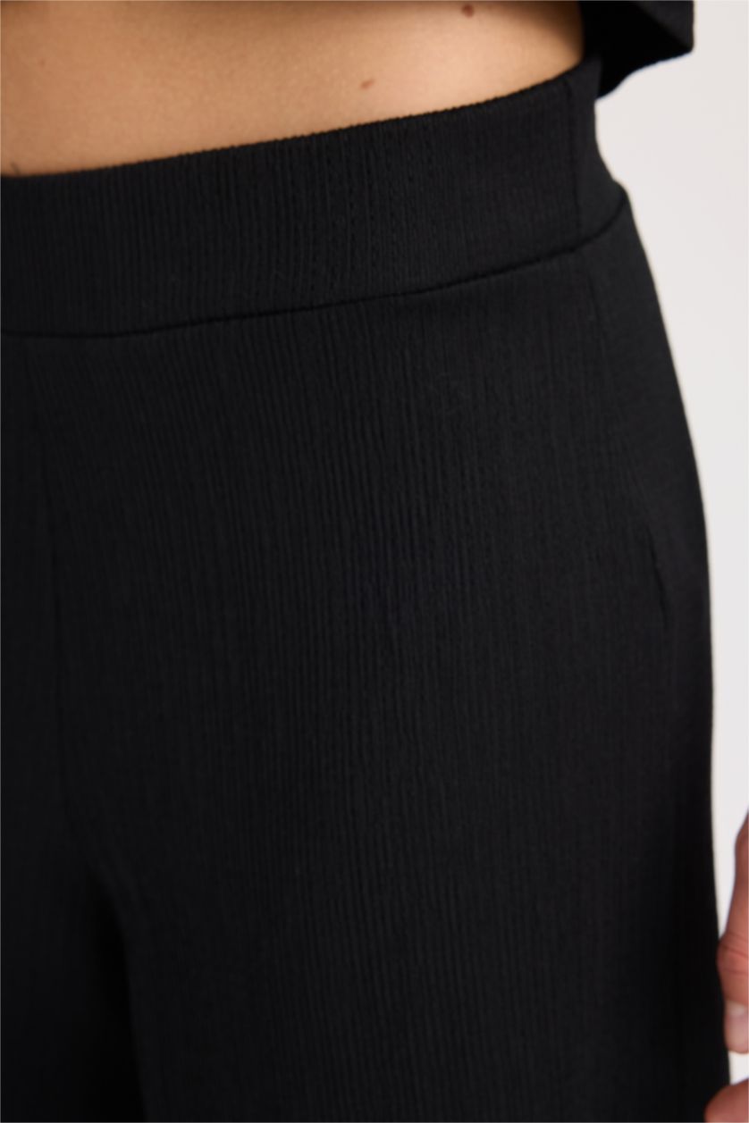 نساء أسود بنطرون منسوج وايد ليج برجل واسع