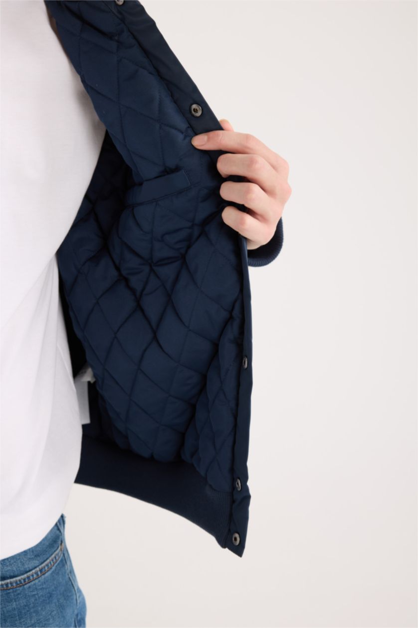 Man NAVY Waterproof Oversize Fit College Collar Embroidered Bomber Jacket