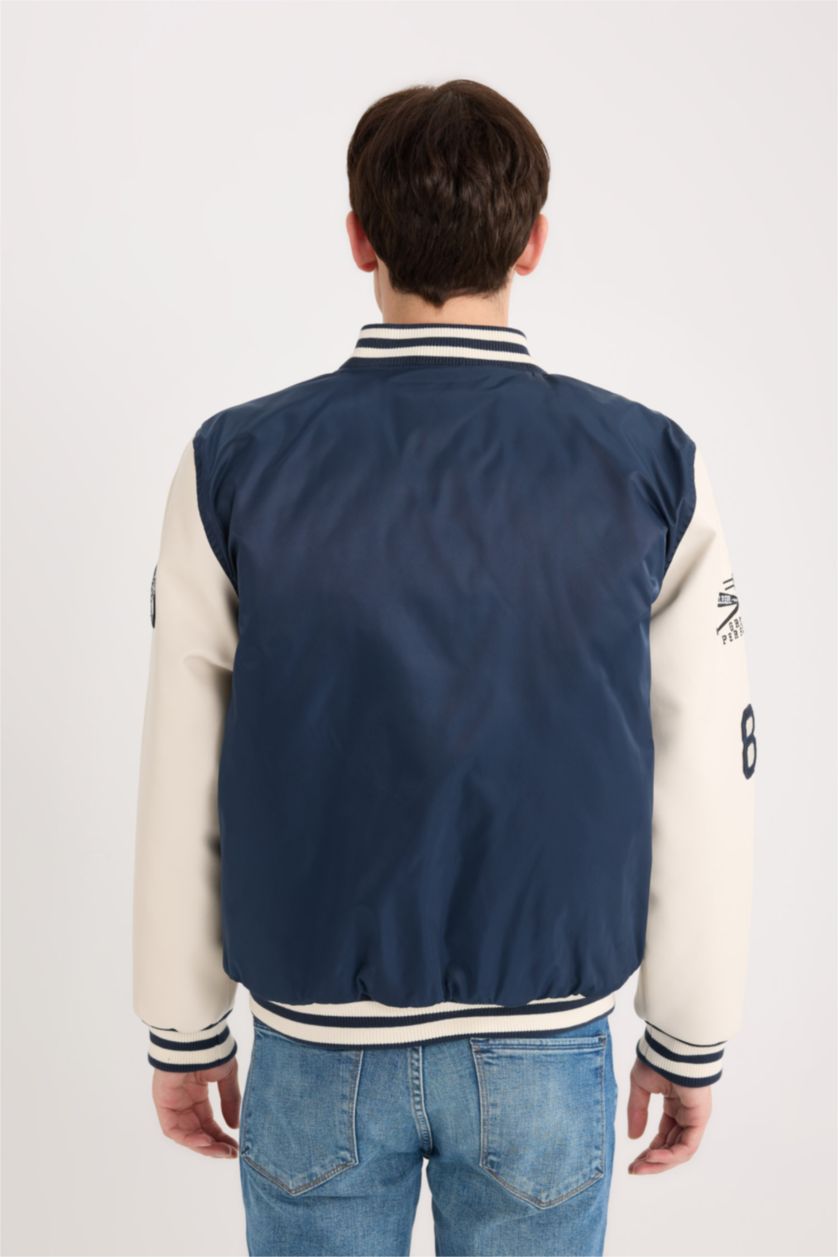Man NAVY Waterproof Oversize Fit College Collar Embroidered Bomber Jacket