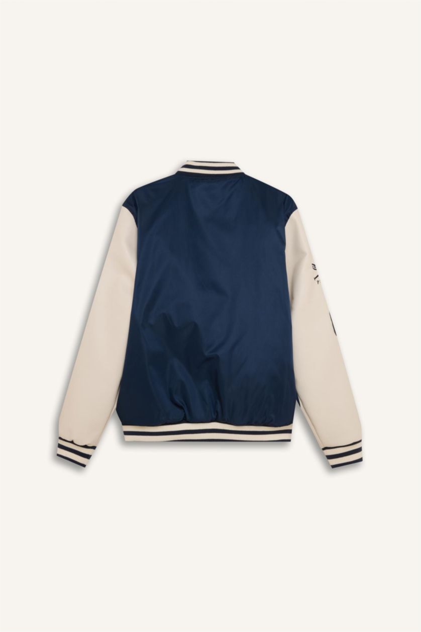 Man NAVY Waterproof Oversize Fit College Collar Embroidered Bomber Jacket