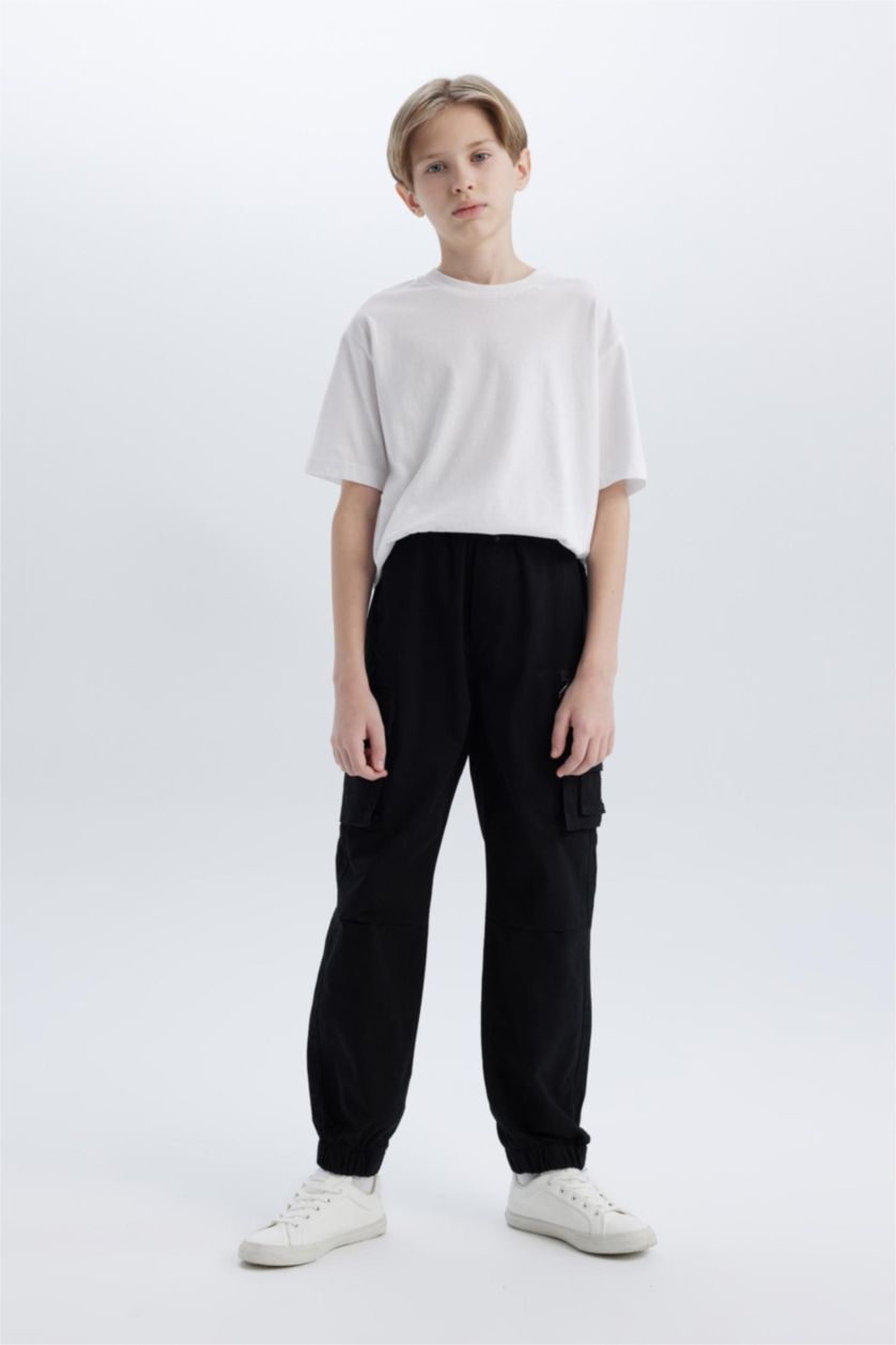 أولاد أسود بنطلون كارجو ولادي جوجر برجل عادية بجيب